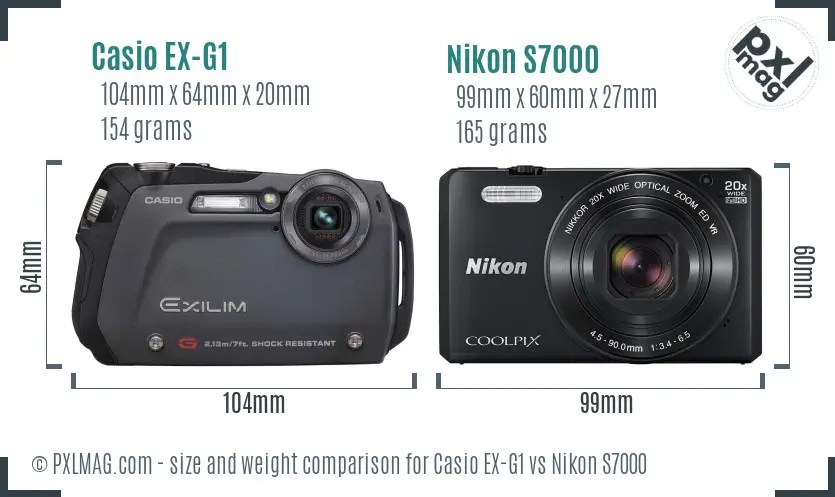 Casio EX-G1 vs Nikon S7000 size comparison