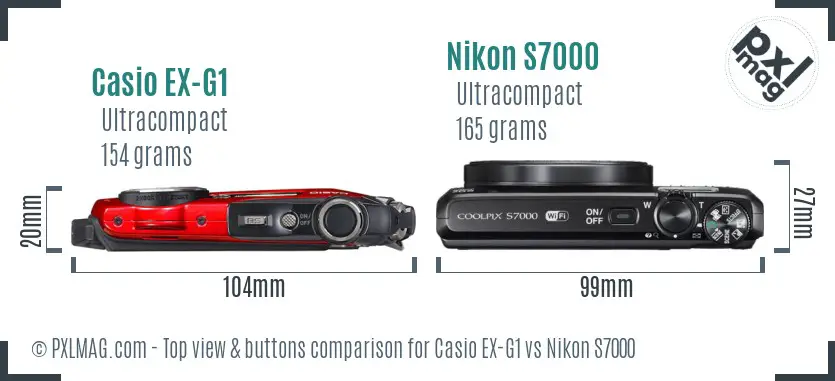 Casio EX-G1 vs Nikon S7000 top view buttons comparison