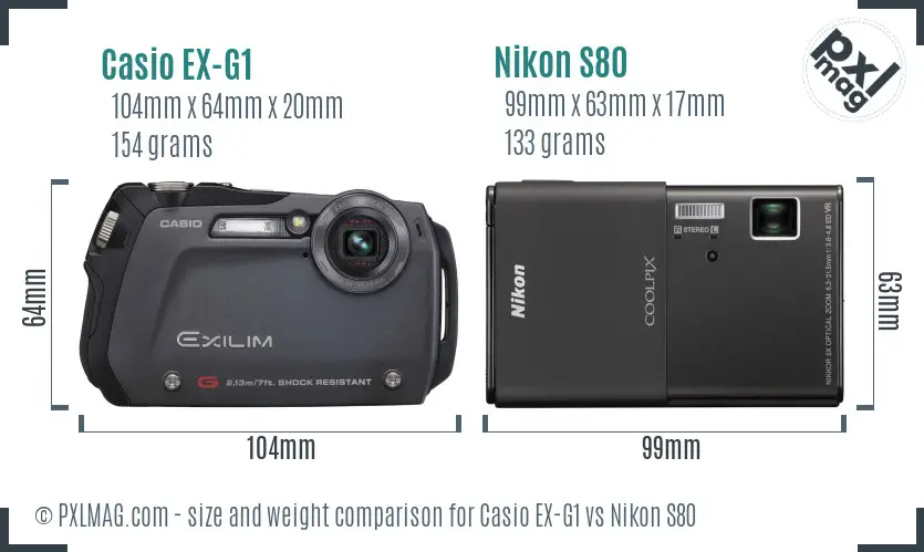 Casio EX-G1 vs Nikon S80 size comparison