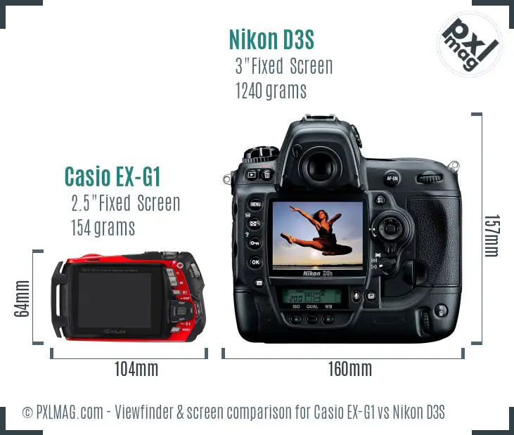 Casio EX-G1 vs Nikon D3S Screen and Viewfinder comparison