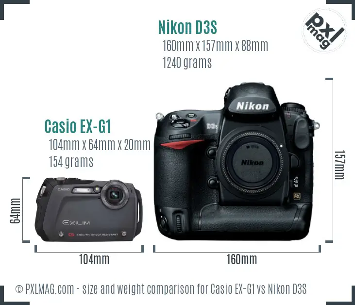 Casio EX-G1 vs Nikon D3S size comparison