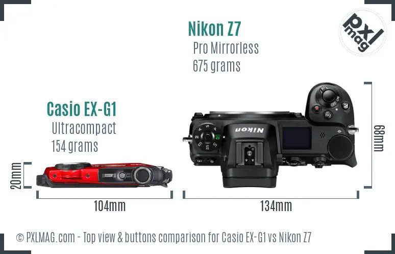 Casio EX-G1 vs Nikon Z7 top view buttons comparison
