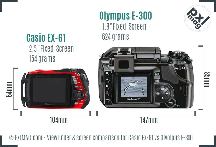 Casio EX-G1 vs Olympus E-300 Screen and Viewfinder comparison