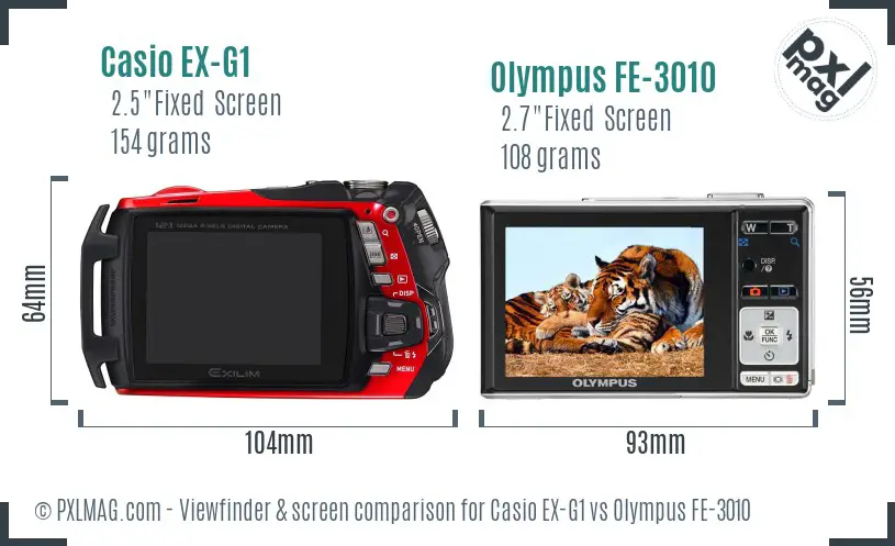 Casio EX-G1 vs Olympus FE-3010 Screen and Viewfinder comparison