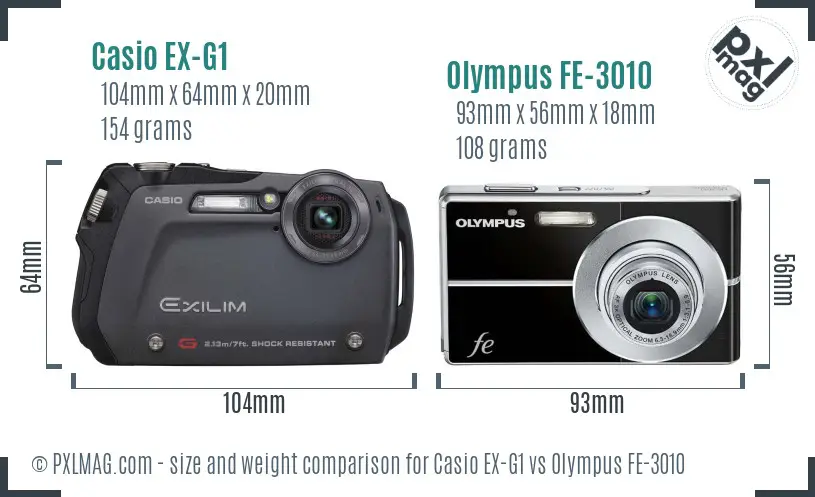 Casio EX-G1 vs Olympus FE-3010 size comparison