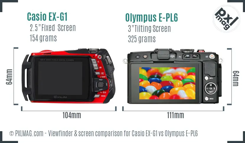Casio EX-G1 vs Olympus E-PL6 Screen and Viewfinder comparison