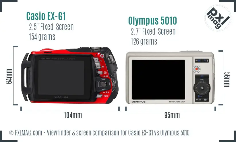 Casio EX-G1 vs Olympus 5010 Screen and Viewfinder comparison