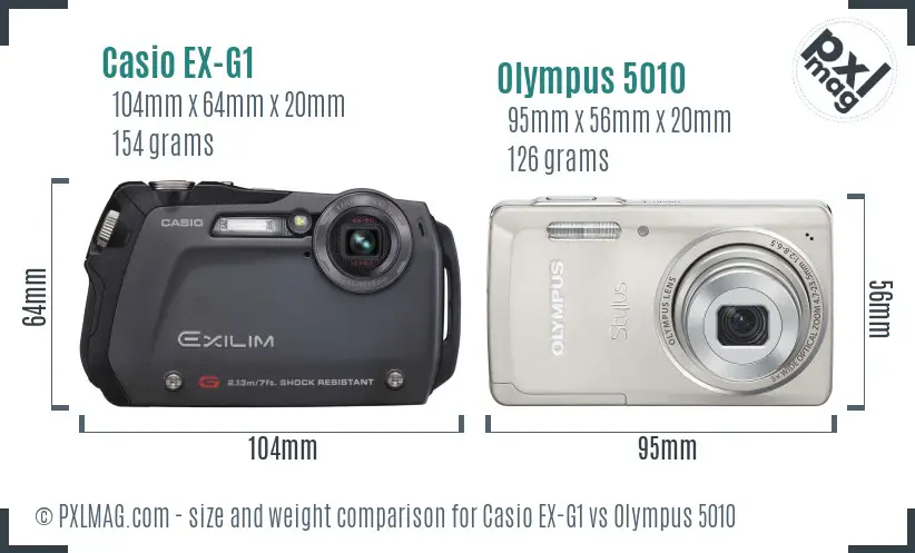 Casio EX-G1 vs Olympus 5010 size comparison