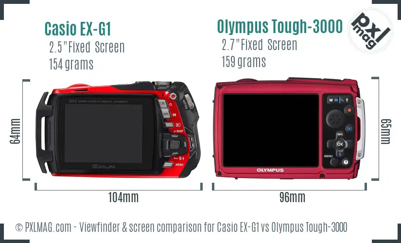 Casio EX-G1 vs Olympus Tough-3000 Screen and Viewfinder comparison