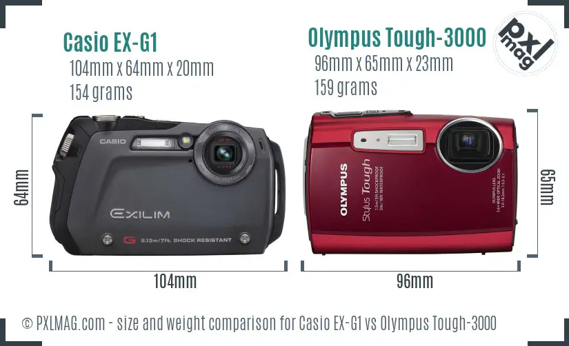 Casio EX-G1 vs Olympus Tough-3000 size comparison