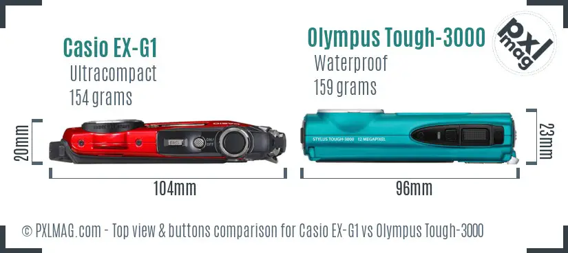 Casio EX-G1 vs Olympus Tough-3000 top view buttons comparison