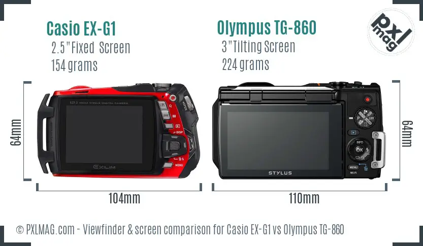 Casio EX-G1 vs Olympus TG-860 Screen and Viewfinder comparison