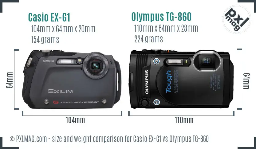 Casio EX-G1 vs Olympus TG-860 size comparison