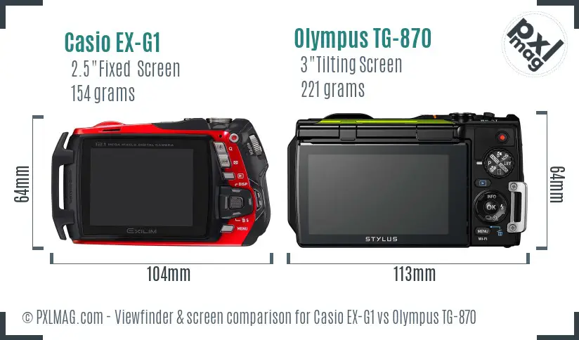 Casio EX-G1 vs Olympus TG-870 Screen and Viewfinder comparison