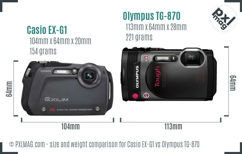 Casio EX-G1 vs Olympus TG-870 size comparison