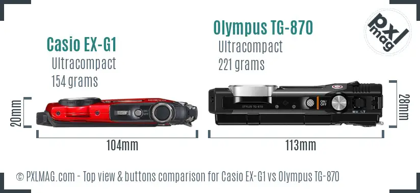 Casio EX-G1 vs Olympus TG-870 top view buttons comparison