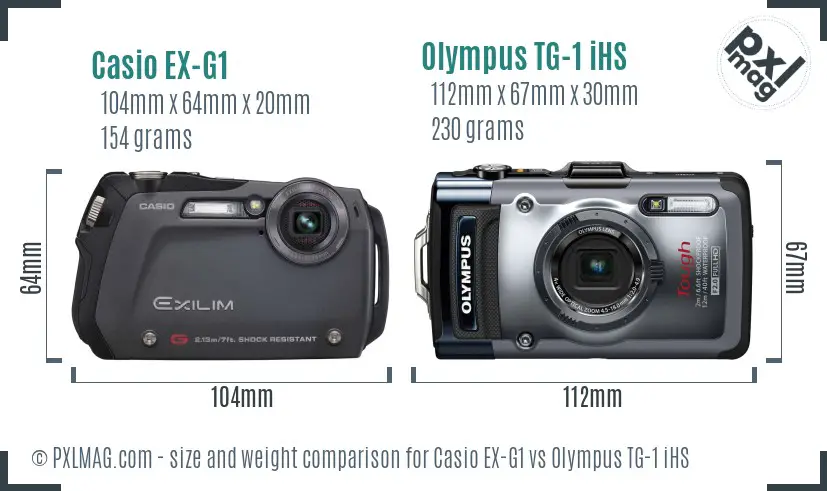 Casio EX-G1 vs Olympus TG-1 iHS size comparison