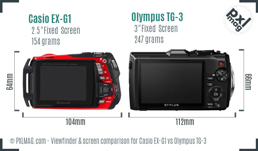 Casio EX-G1 vs Olympus TG-3 Screen and Viewfinder comparison