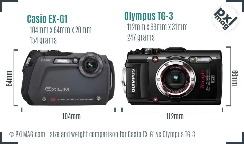 Casio EX-G1 vs Olympus TG-3 size comparison