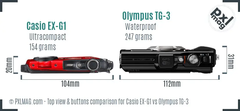 Casio EX-G1 vs Olympus TG-3 top view buttons comparison