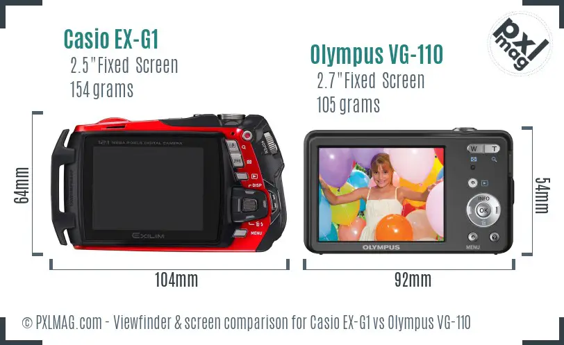 Casio EX-G1 vs Olympus VG-110 Screen and Viewfinder comparison