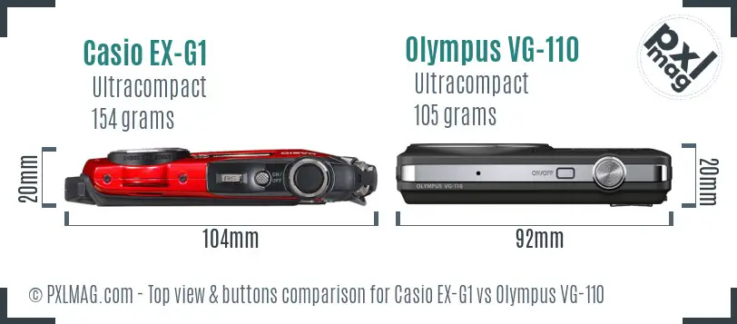 Casio EX-G1 vs Olympus VG-110 top view buttons comparison