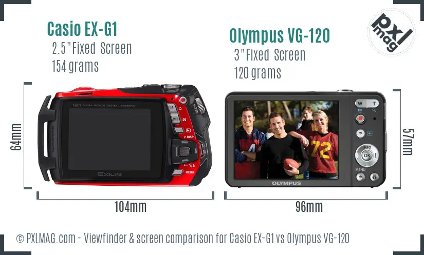 Casio EX-G1 vs Olympus VG-120 Screen and Viewfinder comparison