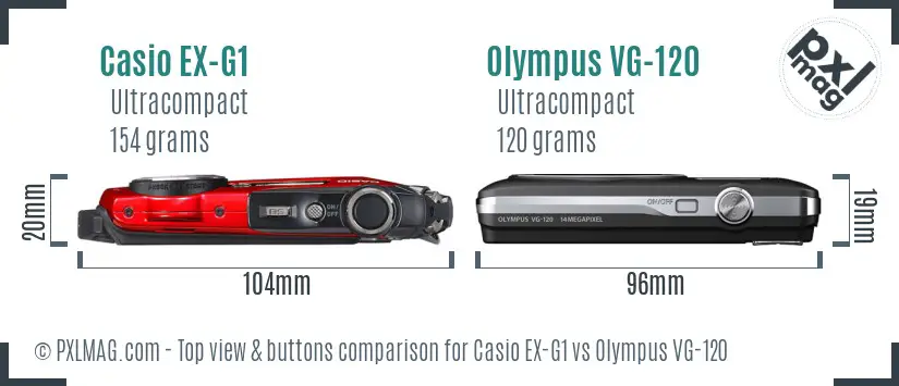 Casio EX-G1 vs Olympus VG-120 top view buttons comparison