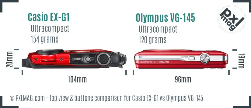 Casio EX-G1 vs Olympus VG-145 top view buttons comparison