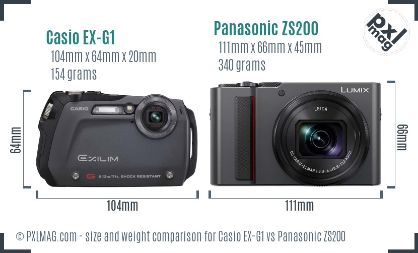 Casio EX-G1 vs Panasonic ZS200 size comparison