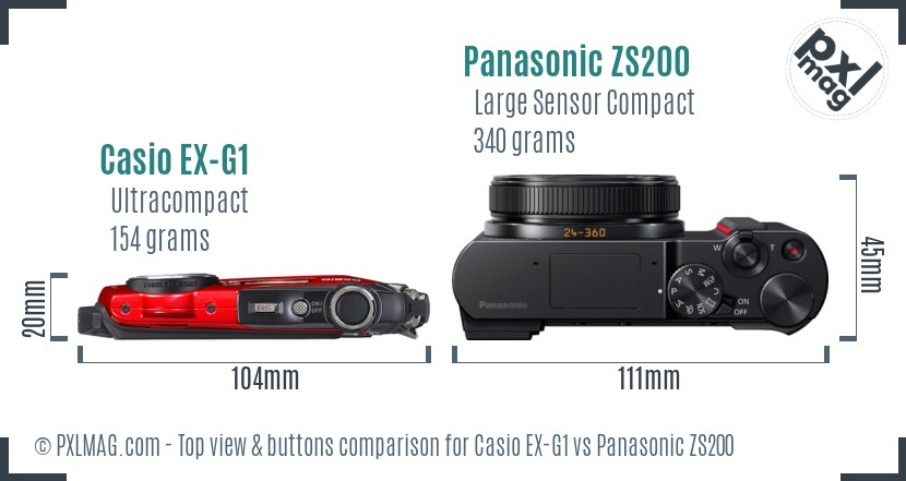 Casio EX-G1 vs Panasonic ZS200 top view buttons comparison