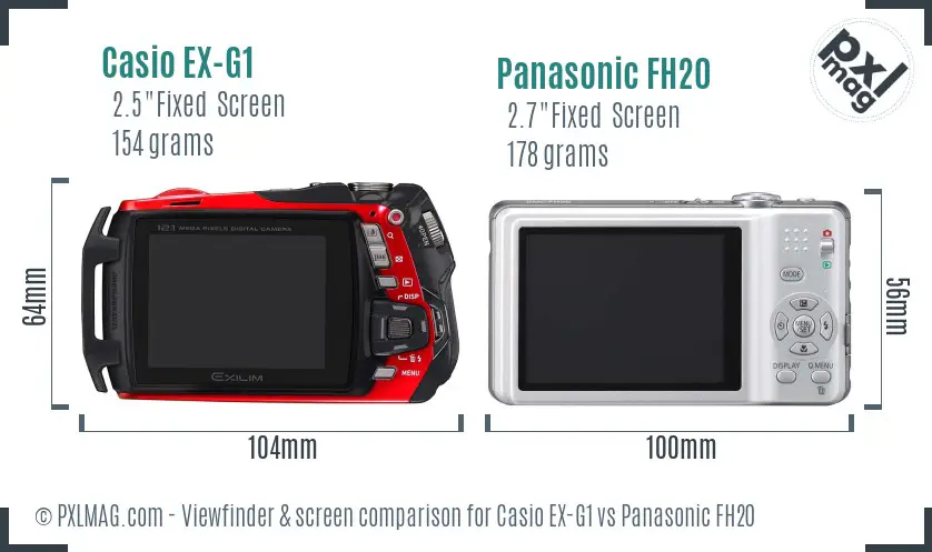 Casio EX-G1 vs Panasonic FH20 Screen and Viewfinder comparison
