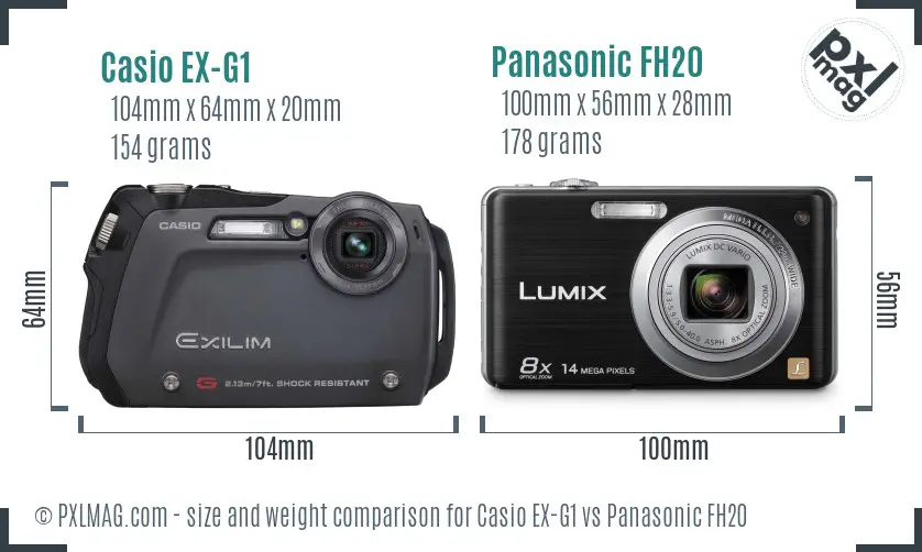 Casio EX-G1 vs Panasonic FH20 size comparison