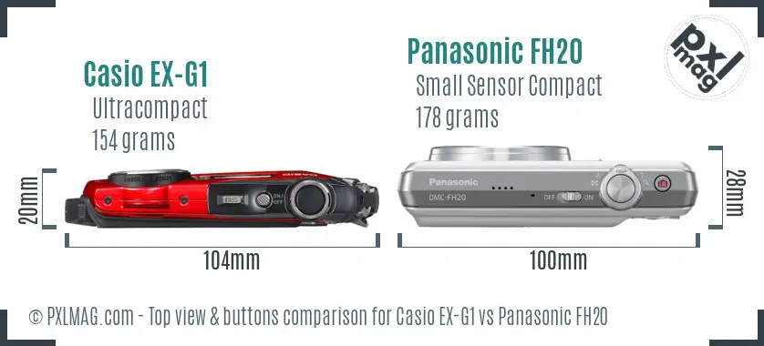 Casio EX-G1 vs Panasonic FH20 top view buttons comparison