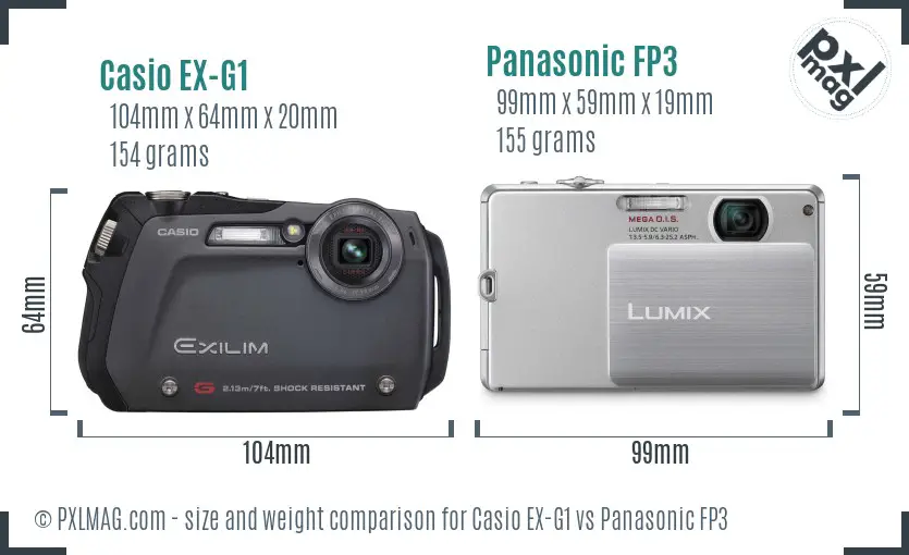 Casio EX-G1 vs Panasonic FP3 size comparison