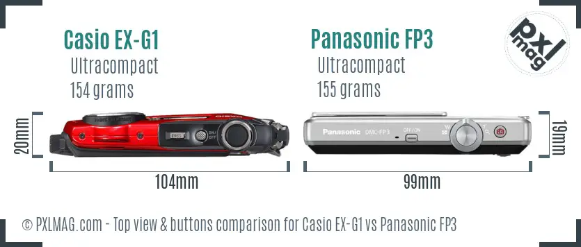 Casio EX-G1 vs Panasonic FP3 top view buttons comparison