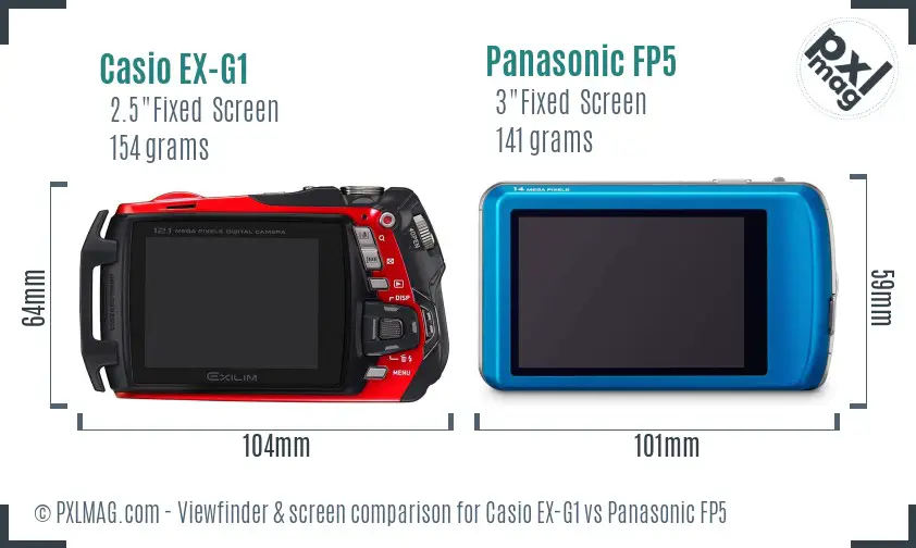 Casio EX-G1 vs Panasonic FP5 Screen and Viewfinder comparison