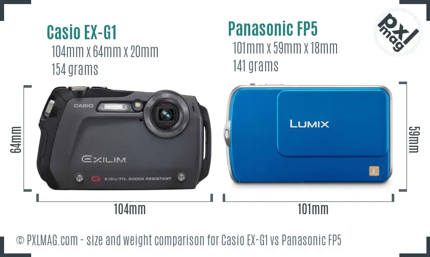 Casio EX-G1 vs Panasonic FP5 size comparison