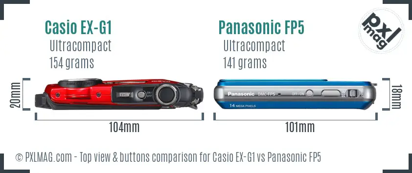 Casio EX-G1 vs Panasonic FP5 top view buttons comparison
