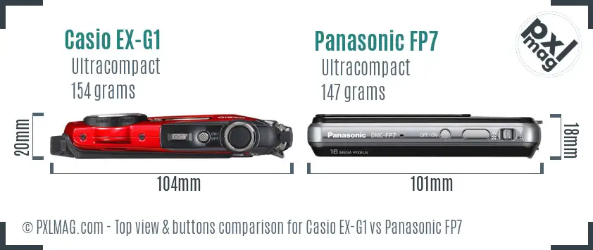 Casio EX-G1 vs Panasonic FP7 top view buttons comparison