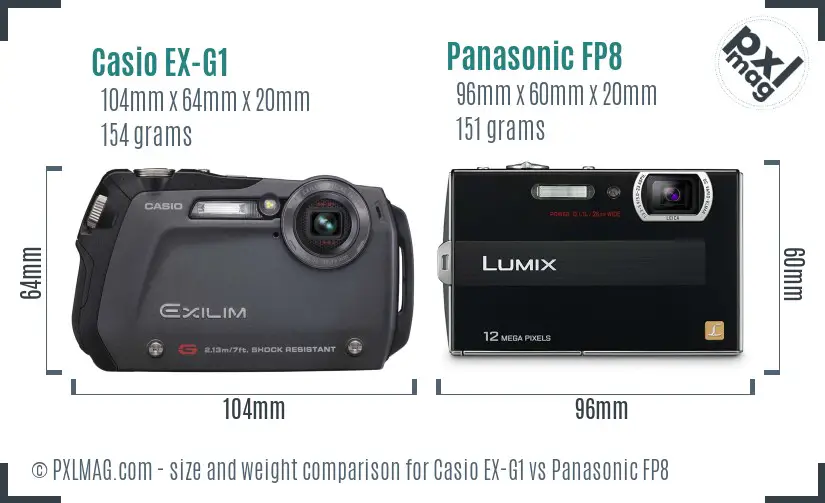 Casio EX-G1 vs Panasonic FP8 size comparison