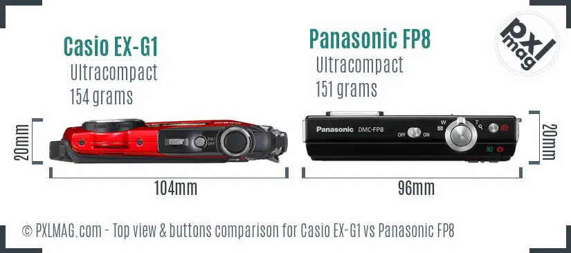 Casio EX-G1 vs Panasonic FP8 top view buttons comparison