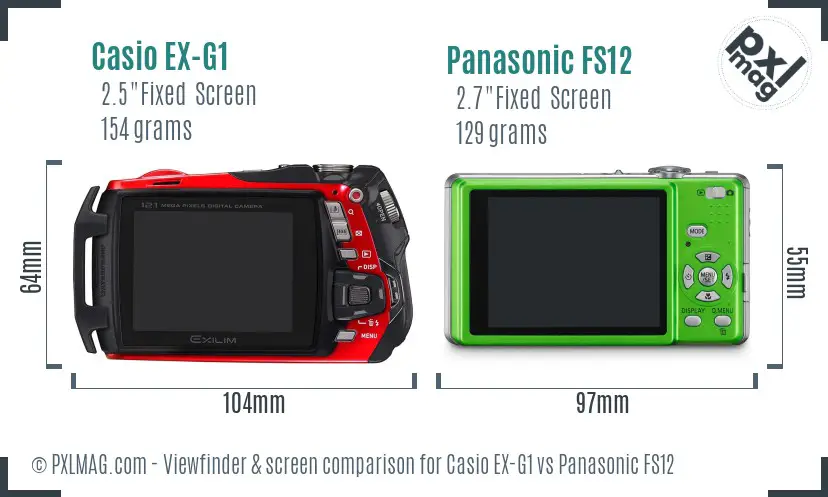 Casio EX-G1 vs Panasonic FS12 Screen and Viewfinder comparison