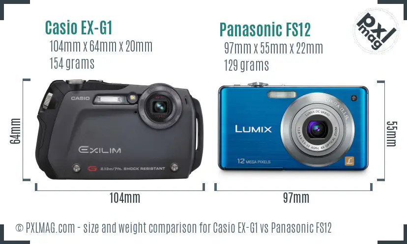 Casio EX-G1 vs Panasonic FS12 size comparison