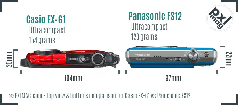 Casio EX-G1 vs Panasonic FS12 top view buttons comparison