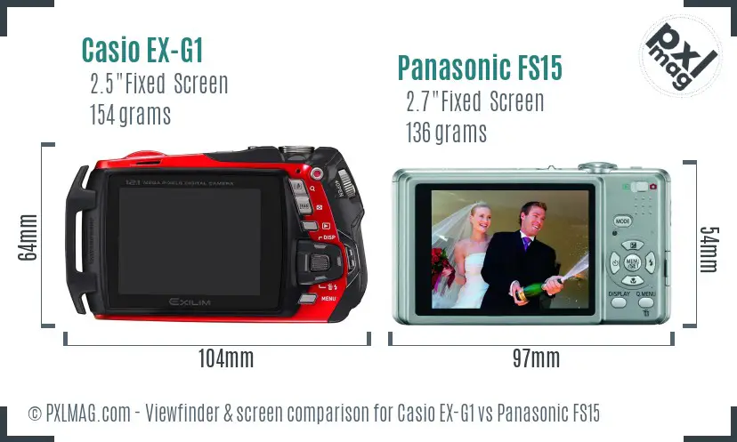 Casio EX-G1 vs Panasonic FS15 Screen and Viewfinder comparison