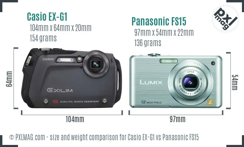 Casio EX-G1 vs Panasonic FS15 size comparison