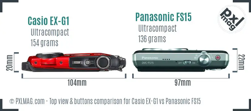 Casio EX-G1 vs Panasonic FS15 top view buttons comparison