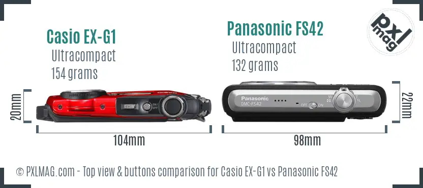 Casio EX-G1 vs Panasonic FS42 top view buttons comparison