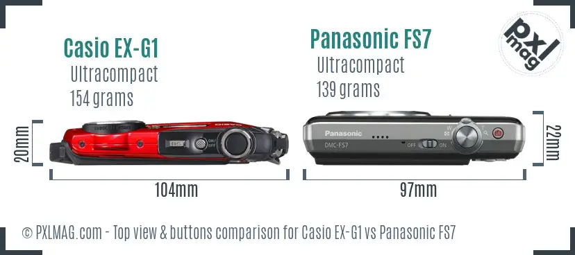 Casio EX-G1 vs Panasonic FS7 top view buttons comparison